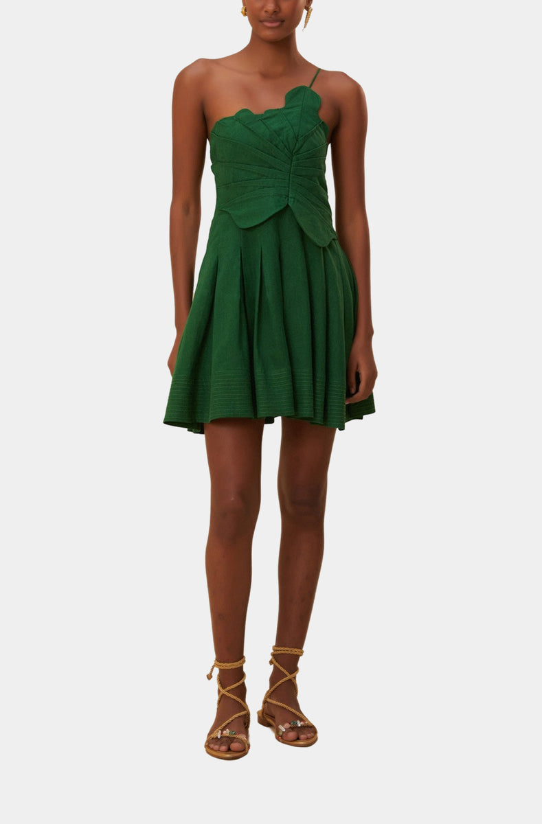 Green One Shoulder Lea Mini Dress